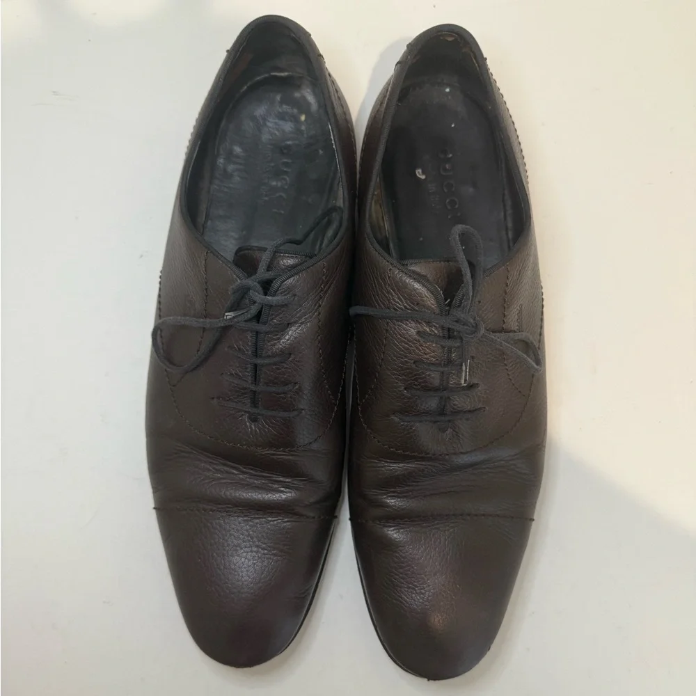 GUCCI Wholecut Oxford Derby Dark Brown Leather Men’s Laced Shoes Size 11
